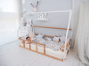 Kids Bed for Sleeping Only - Montessori  Wooden House (Model 1 mini)