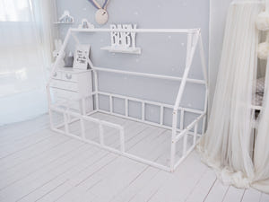 Wood House Bed for Climbing Montessori Bed White Color (Model 1)