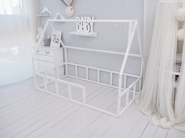 Wood House Bed for Climbing Montessori Bed White Color (Model 1), фото 8