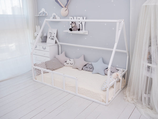 Wood House Bed for Climbing Montessori Bed White Color (Model 1), фото 5