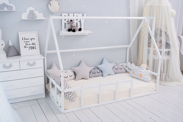 Wood House Bed for Climbing Montessori Bed White Color (Model 1), фото 4