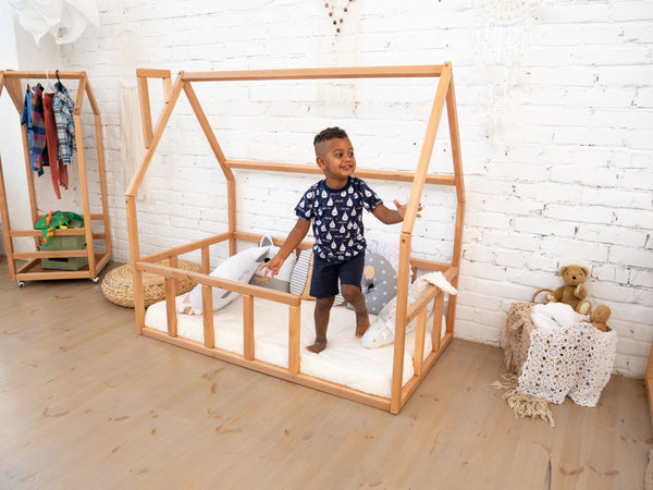 Wooden Montessori Toddler Bed Climbing Bed Natural Color (Model 1)