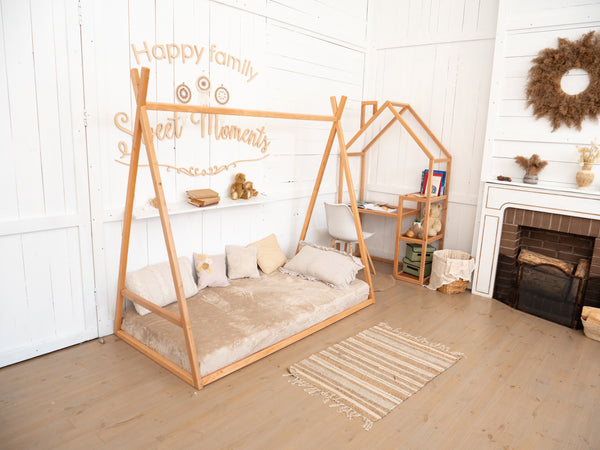 Kids teepee Montessori toddler bed on floor (Model 4)