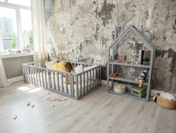 Wood floor bed Montessori home Play room Sizes EU (Model 6.2)