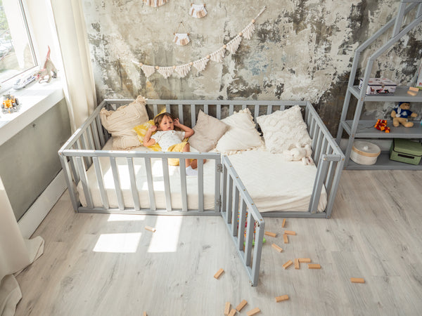 Wood floor bed Montessori home Play room Sizes EU (Model 6.2)
