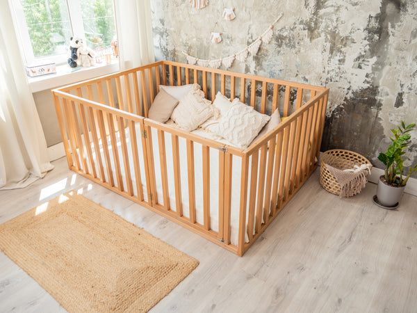 Wooden  floor bed Play pen with extended rail 31.4 in (Model 6.3/20)