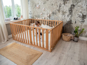 Montessori Wooden Floor bed Playpen with extended rail | Full size | 11 colors (Model 6.3/20)