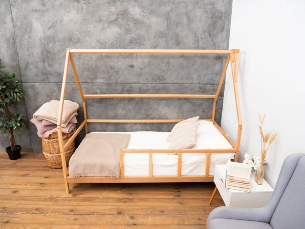 Toddler Bed for climbing Montessori Natural color with Legs&Slats (Model 1)