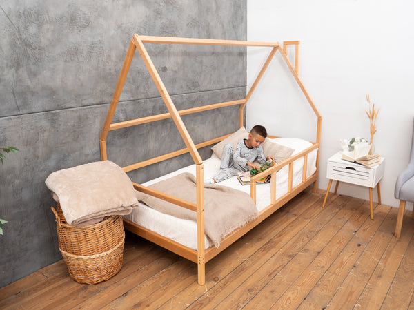 Toddler Bed for climbing Montessori Natural color with Legs&Slats (Model 1)